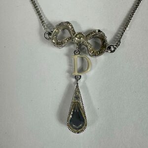 Christian Dior Letter “D” Y-Drop Silver Tone Rhinestone Pendant Necklace